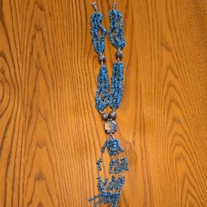 Faux Turquoise And Silver Tone Beaded Necklace